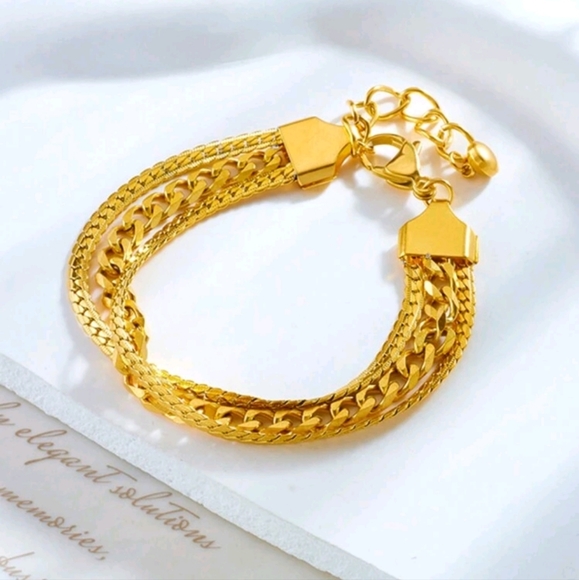 1pc Gold-plated Three-layer Braided Rope Chain Stainless Steel Decoration Bracel - Picture 2 of 3